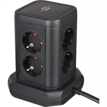Vertikāla rozetes tornis Brennenstuhl 1153560010 — 8 rozetes, 2×USB-A, 1×USB-C, melns