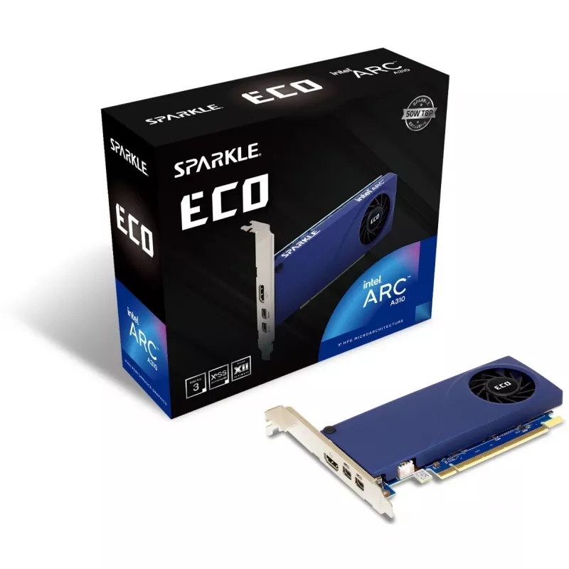 Grafikas karte Sparkle Intel Arc A310 ECO 4 GB GDDR6, PCIe 4.0 x8, 1000 MHz, 64 bitu kopne, 4K@60Hz