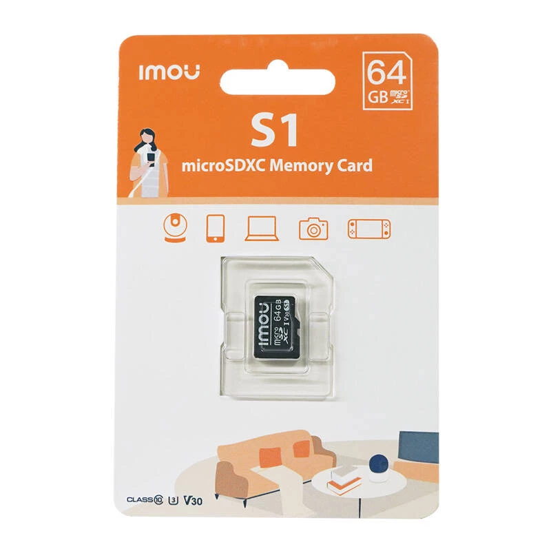 MicroSD atmiņas karte IMOU ST2-64-S1 64 GB, 10. klase, lasīšanas ātrums 95 MB/s, rakstīšanas ātrums 35 MB/s, U3 V30