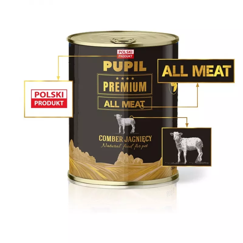 PUPIL Premium All Meat Gold jēra segliņš - mitrā suņu barība - 800g