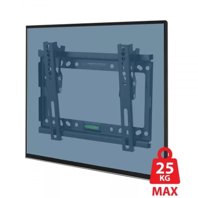 Sienas TV stiprinājums ESPERANZA ERW010 14–50 collu (35,6–127 cm) televizoriem, noliece 15°, VESA 75x75–200x200, maks. slodze 25 kg, melns