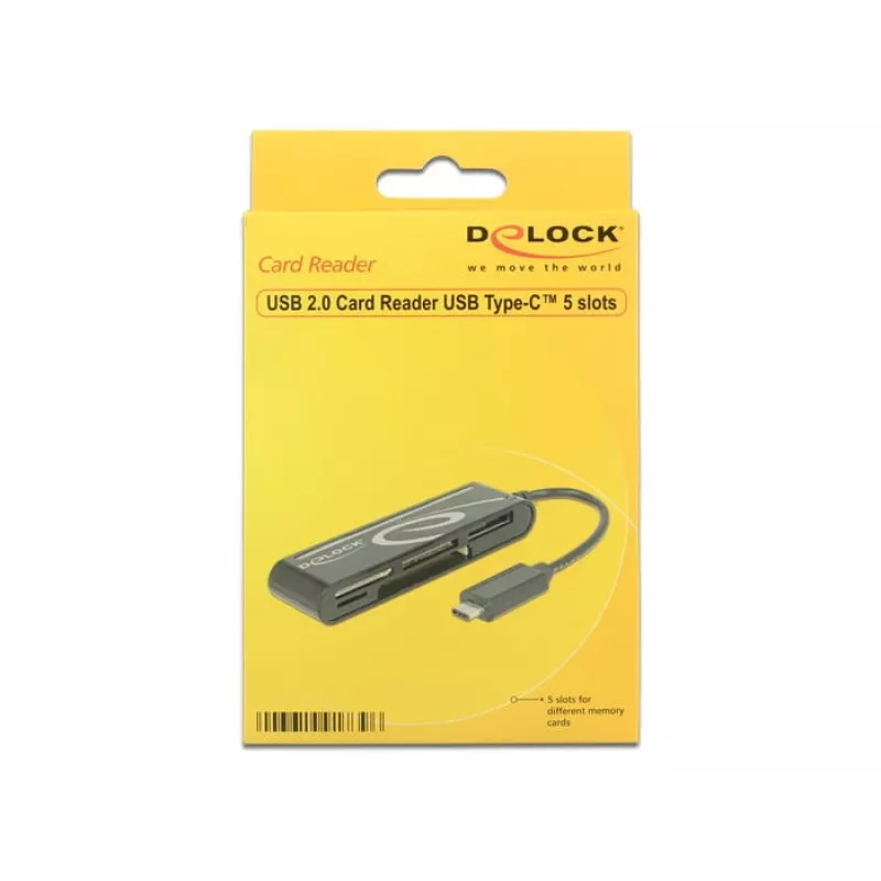 DeLOCK USB2.0 karšu lasītājs USB Type-C vīrišķais 5 sloti - Karšu lasītājs - Visu vienā (Multi-Format) - USB-C (91739)