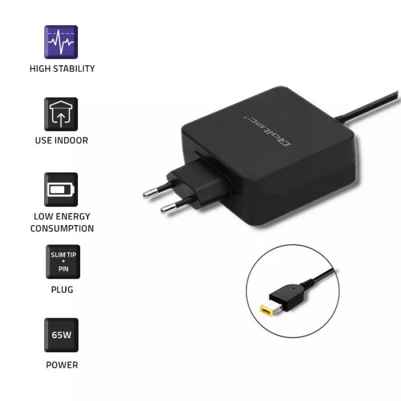 Power adapter QOLTEC 51766 65W AC-to-DC 20V 3.25A for IBM/Lenovo, Melns, 1.75m kabelis