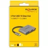 USB centrmezgls DELOCK 64337 — USB 3.2 Gen 2 Type-C saimniekdators, 3 porti (Type-C + 2× Type-A), 10 Gbit/s, pelēks, metāla korpuss
