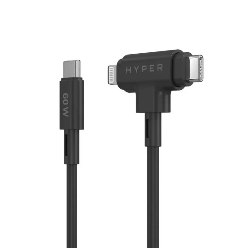 HYPER HyperJuice USB kabelis USB 2.0 1,5 m USB C USB C/Lightning Melns