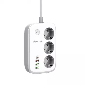 Strāvas sadalītājs Tellur TLL331521 viedais WiFi strāvas sadalītājs ar 3 rozetēm, PD 30W, QC 18W