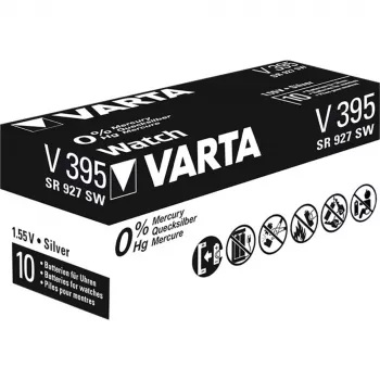 Varta V 395 - sudraba oksīds (S) - 1,55 V - 44 mAh - 9,5 mm (0,374) - 9,5 mm (0,374) - 2,7 mm (0,106) (00395 101 111)