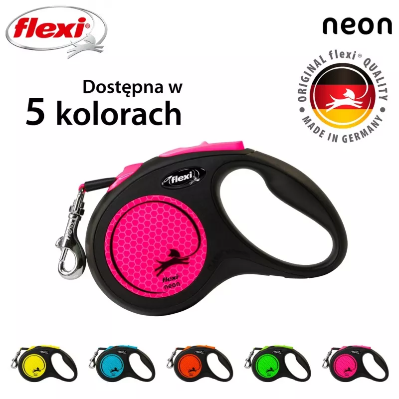 Flexi New Neon S 5 m Suņa izvelkamā pavada