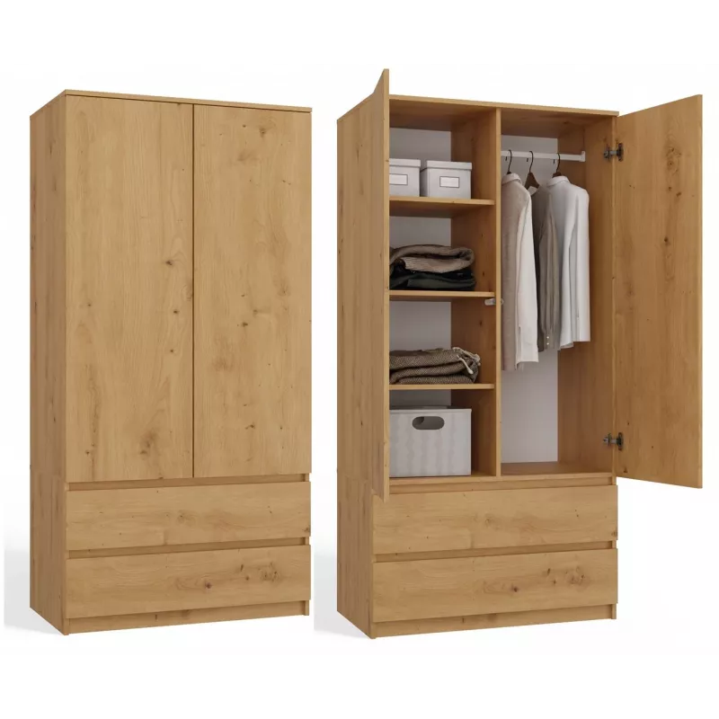 Topeshop SZAFA MALWA ART bedroom wardrobe/closet 5 shelves 2 durvis(s) ozols
