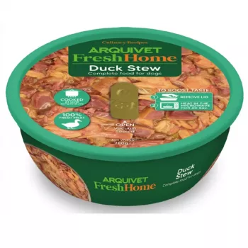 Mitrā suņu barība ARQUIVET Arquivet Fresh Home Gulasz z Kaczki 280 g — pilnvērtīga recepte bez graudiem pieaugušiem suņiem ar pīli