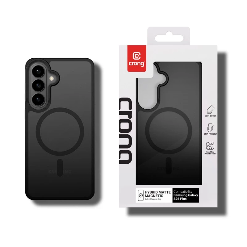 Crong Hybrid Matte Magnetic MagSafe vāciņš Samsung Galaxy S26+ — TPU + PC, melns