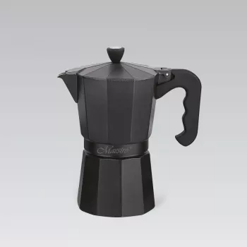 Moka katliņš Maestro MR-1666-6-Melns — manuālā plīts virsmas kafijas automāts, 6 krūzes, 300 ml, melns alumīnijs