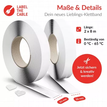 Kabeļu sasaistes lente Label the kabelis Easy Tape Strap LTC 1520-8-20, 8 m gara, 20 mm plata, balta