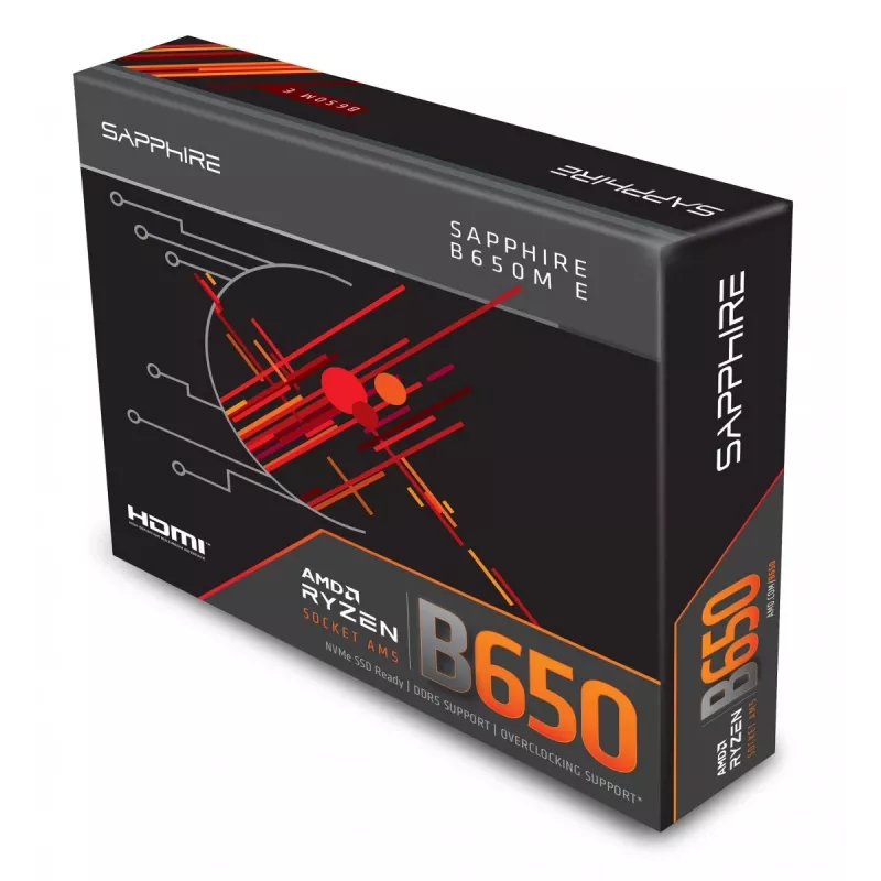 Mātesplate Sapphire B650M-E (AMD B650) micro ATX, Socket AM5, DDR5, 2x DIMM, 96GB, 2x M.2 (PCIe5/4), 4x SATA III, 2.5Gb LAN