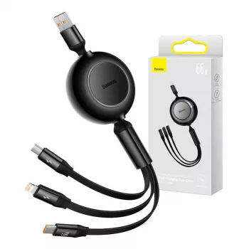 Baseus Bright Mirror 3-in-1 USB kabelis — micro USB, USB-C, Lightning, 66W, 1,1 m