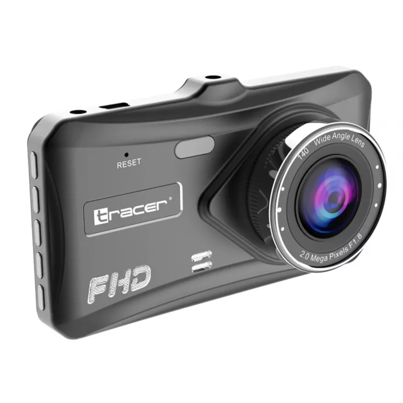 Dashcam TRACER 4TS Full HD divkanālu videoreģistrators, 2 MP galvenā, 0,4 MP salona, 140°/60° leņķi, 4 collu IPS Displejs, 150 mAh Baterija, alumīnija korpuss, palīgsistēma stāvēšanai