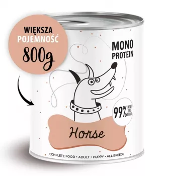 Mitrā suņu barība PAKA ZWIERZAKA Pepe Horse 800 g — pilnvērtīga bezgraudu barība pieaugušiem suņiem ar zirga gaļu