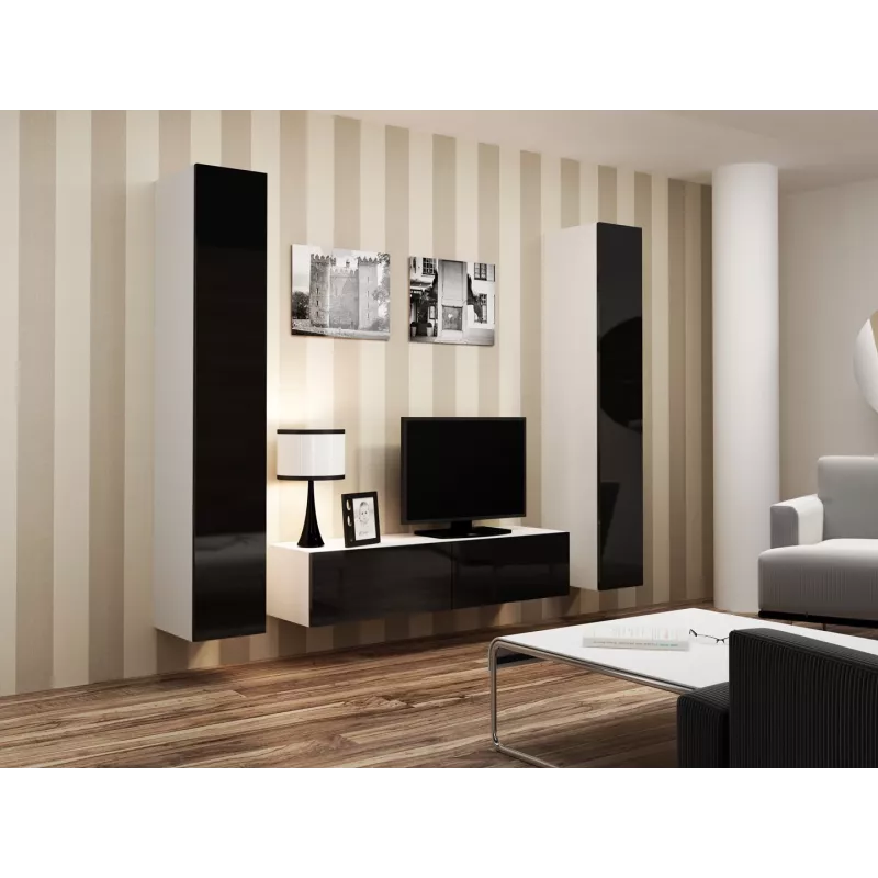 Cama viesistabas mēbeļu komplekts VIGO 9 balts/melns glancēts