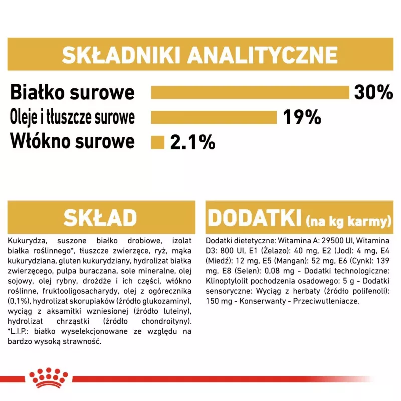 Sausā suņu barība Royal Canin Poodle Adult 1,5 kg — vista, 30% olbaltumvielas, 19% tauki