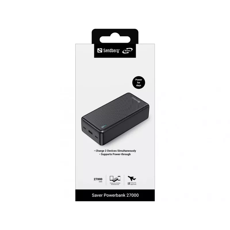 Ārējais akumulators Sandberg Saver 27000 mAh Lithium-Ion Melns