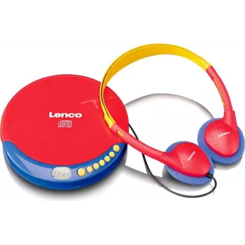 Portatīvais CD atskaņotājs Lenco CD-021 Multicolor — pārnēsājams CD atskaņotājs audio atskaņošanai, darbojas ar baterijām vai maiņstrāvu