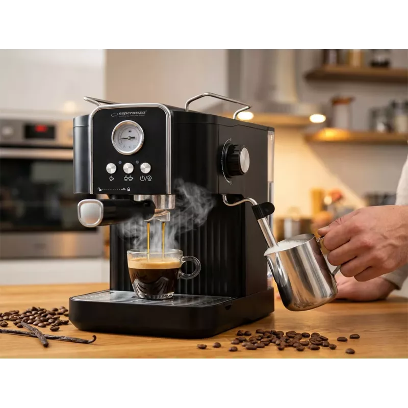 Espresso kafijas automāts ESPERANZA EKC010 — 1,8 L ūdens tvertne, 850 W, 20 bāri, iebūvēts piena putotājs