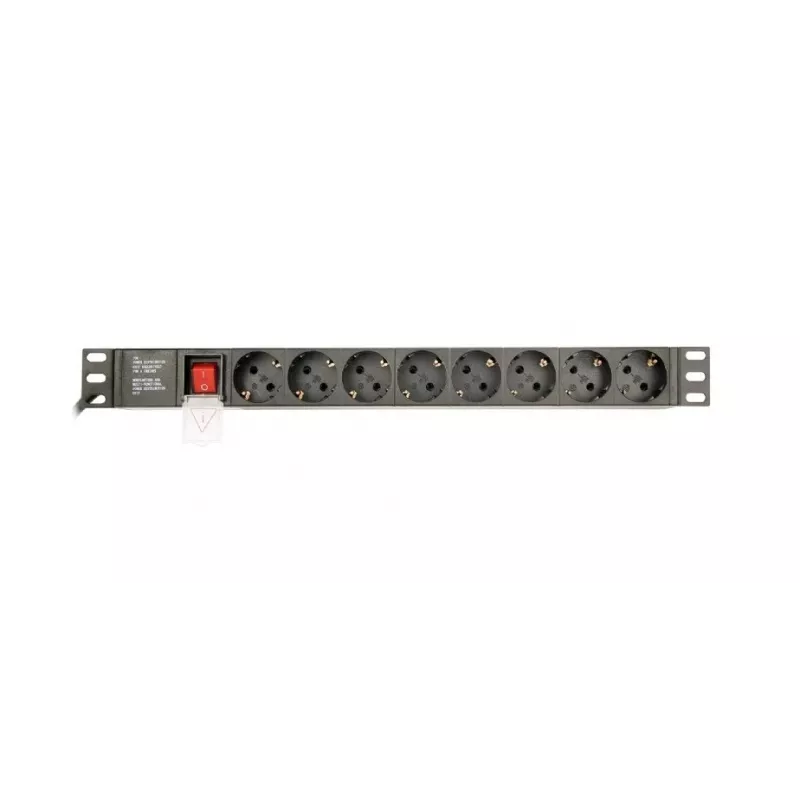 Strāvas sadales iekārta GEMBIRD EG-PDU-014-C14, 8 maiņstrāvas rozetes, C14 ieeja, 3 m kabelis, 1U, 3680 W, 10 A, alumīnijs, melna