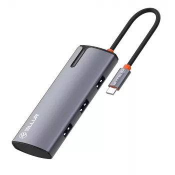 USB-C centrmezgls Tellur TLL321061 ar PD 3.0 100W, HDMI izeju un 3× USB 3.0 portiem