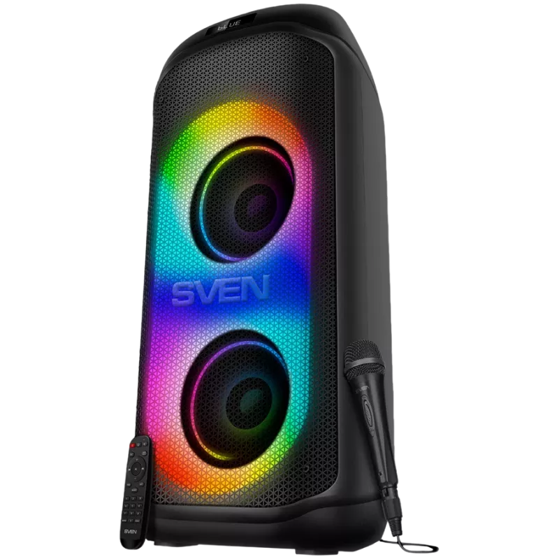 Skaļrunis SVEN PS-1050, melns (200W, TWS, Bluetooth, FM, USB, microSD, LED displejs, 7200mAh)