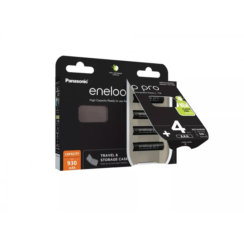 PAAARU uzlādējamās baterijas PANASONIC ENELOOP PRO AAA 930 mAh 4 gab. + futrālis (BK-4HCDE/4CP+CASE)