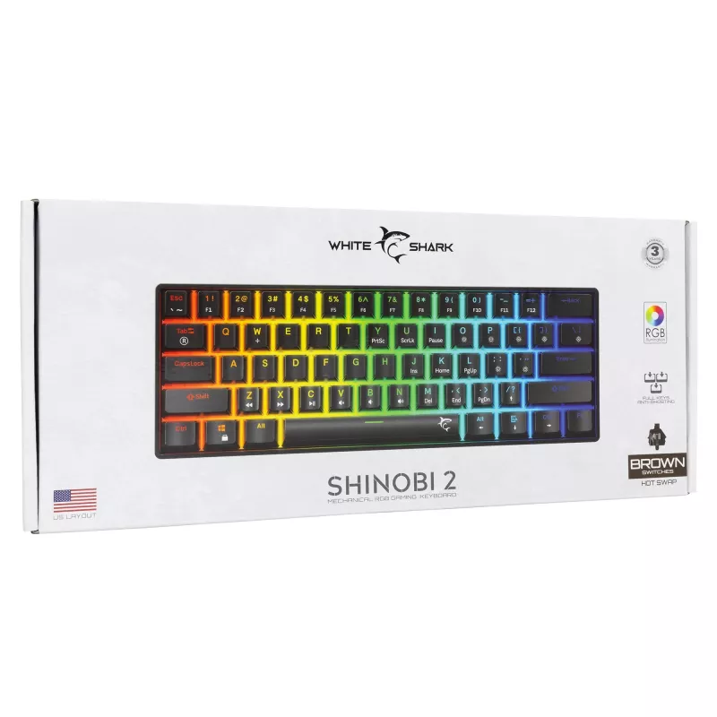 Mehāniskā tastatūra White Shark Shinobi-2 Melns US izkārtojums ar Brown taustiņiem