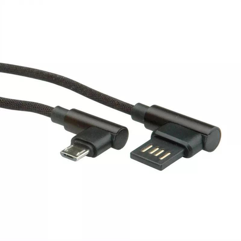 ROLINE USB 2.0 kabelis, leņķveida, A tipa atgriezenisks - Micro B, ST/ST, melns, 0,8 m (11.02.8720)