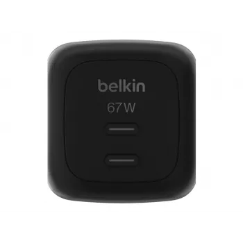 AC iekštelpu ātrais lādētājs Belkin WCH020kqBK, 2× USB-C, universāla savietojamība, strāvas aizsardzība, melns