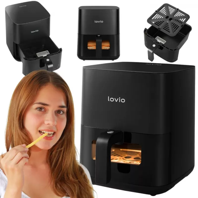 Gaisa fritieris Lovio LVAF001BK 5 L melns — galda tipa karstā gaisa fritieris, 5 litru tilpums