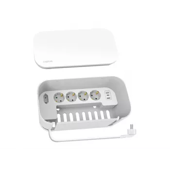 LogiLink kontaktligzdu bloks LPS281U 4 drošības ligzdas 2 USB-A 1 USB-C balts