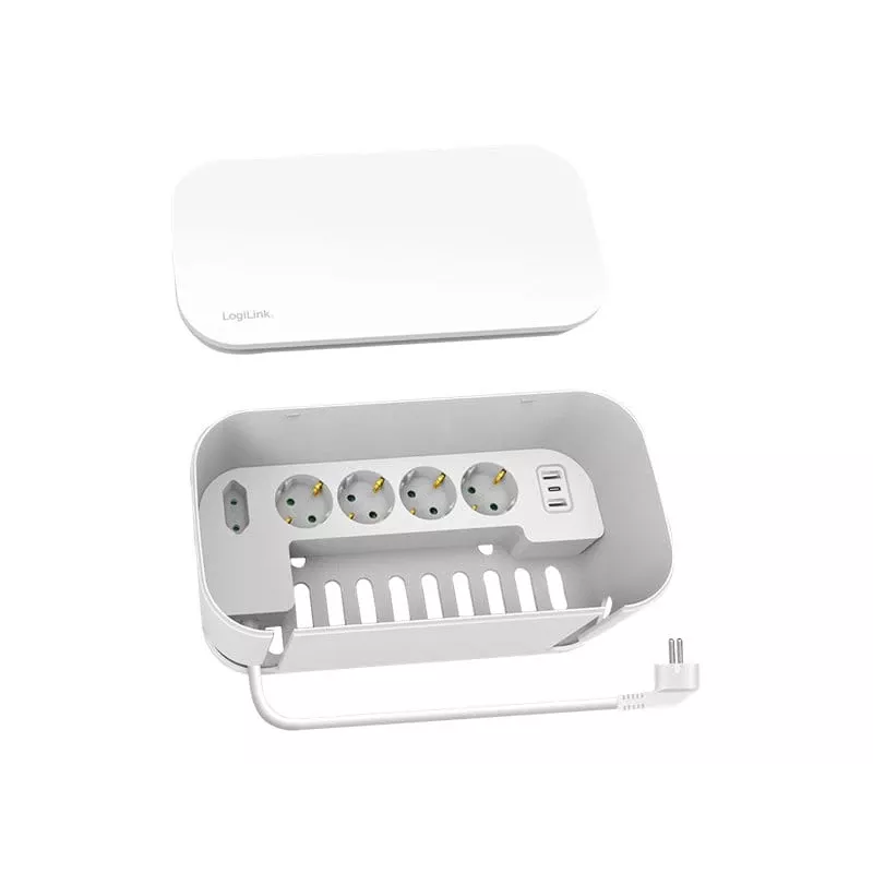 LogiLink kontaktligzdu bloks LPS281U 4 drošības ligzdas 2 USB-A 1 USB-C balts