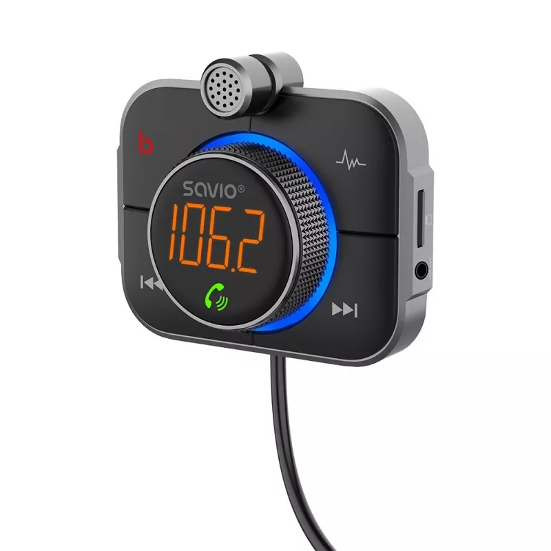 FM raidītājs SAVIO TR-14 Bluetooth USB, FM 87.6–107.9 MHz, MicroSD, USB-C, 12 V automašīnas barošana