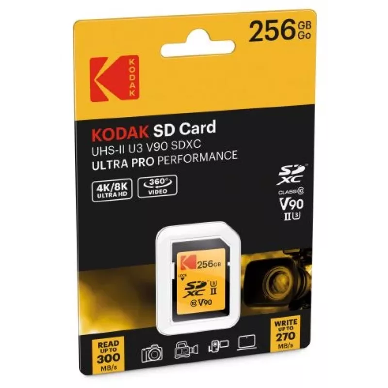 Atmiņas karte Kodak EKMSD256GUHS2V2K SDXC UHS-II 256 GB lasīšana 300 MB/s rakstīšana 270 MB/s U3 V90 Class 10