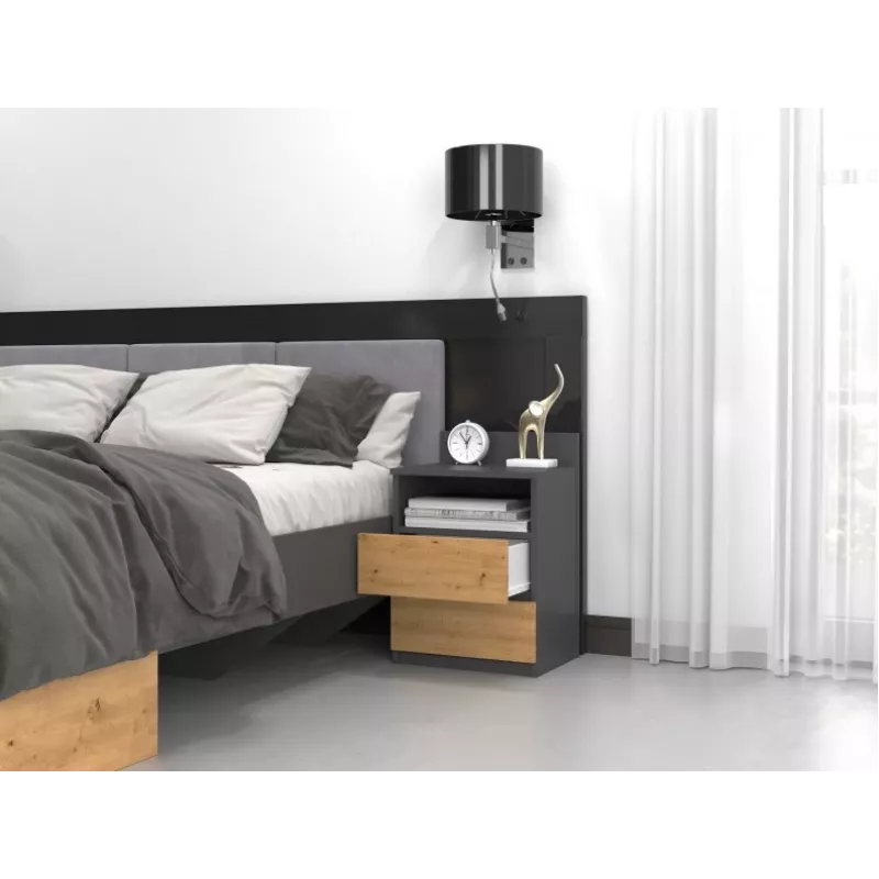 Naktsgaldiņš top e shop M1 ANTRACYT/ARTISAN, Ozols, 2 atvilktnes, 400×320×590 mm