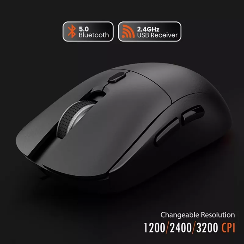 Bezvadu pele MEDIA-TECH MT1124 BT/RF Silent & Recharge — piemērota abām rokām, 3200 DPI, Bluetooth + 2,4 GHz USB, 6 pogas, uzlādējama