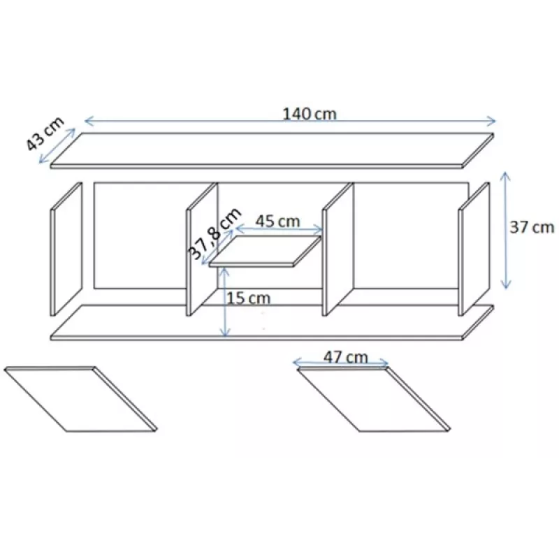 TV skapis cama meble SOHO 140x43x37 cm — cashmere augšdaļa, melns rāmis