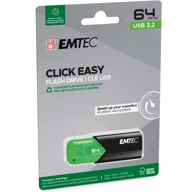 USB zibatmiņa Emtec 64GB USB Type-A 3.2 Gen 1 Click Easy