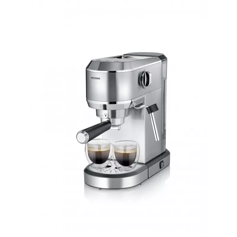 Espresso automāts SEVERIN Newspresa KA 5997 — pusautomātisks, 1 L ūdens tvertne, 1350 W, maltas kafijas iepilde, melns/matēts tērauds/hroms
