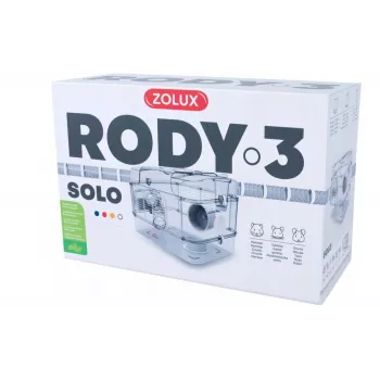 ZOLUX RODY3 SOLO balts būris — kompakts viena kāmja mājoklis, metāls/plastmasa, 410×280×270 mm