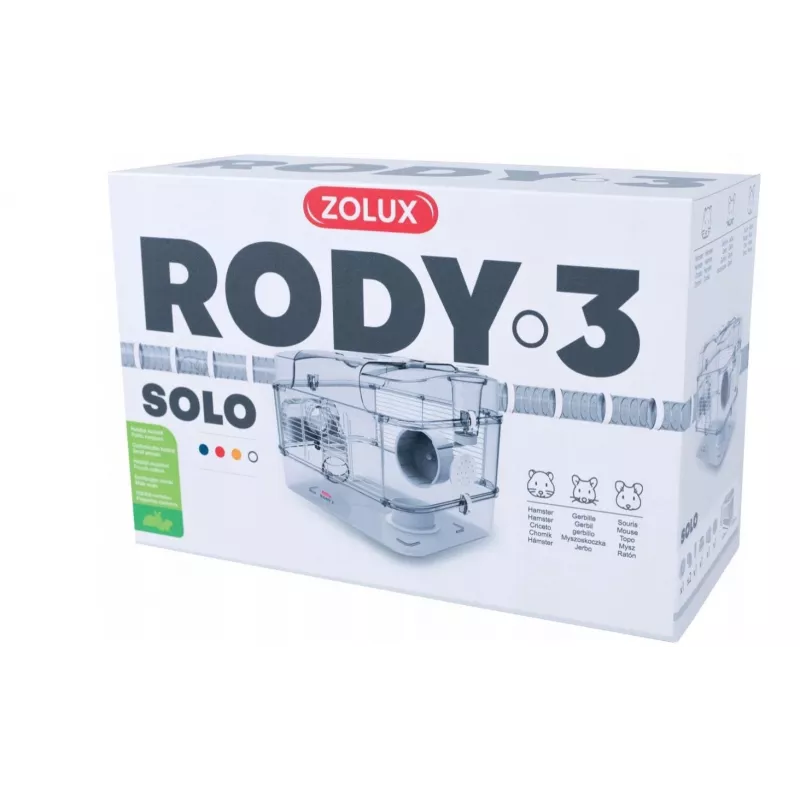 ZOLUX RODY3 SOLO balts būris — kompakts viena kāmja mājoklis, metāls/plastmasa, 410×280×270 mm