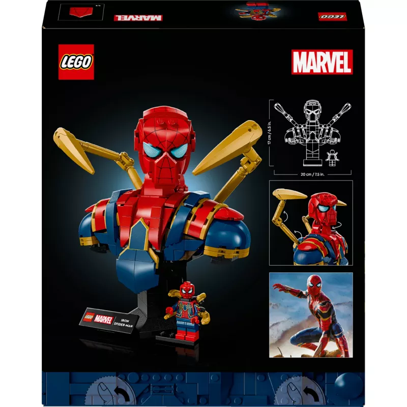 LEGO Marvel kolekcionējamais krūšutēls Dzelzs Zirnekļcilvēks 76326, 379 detaļas, 18+ vitrīnas modelis, 170×200×110 mm