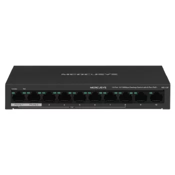 Slēdzis Mercusys MS110P 10 porti 10/100Mbps POE+ 8 porti (Versija 1.0)