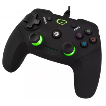Esperanza EGG110K Vanquisher vadu USB spēļu kontrolieris PC/PS3, ar vibrāciju, 12 pogām, 2 analogajiem kloķiem, melns/zaļš