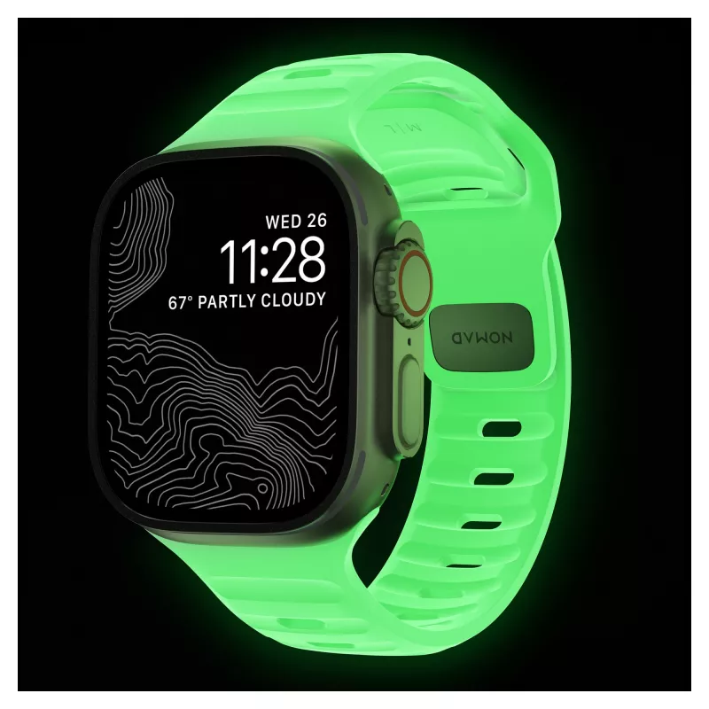Nomad Sport Band Light zaļa Rubber — platums 21,5 mm, plaukstas locītavas apkārtmērs 160–195 mm