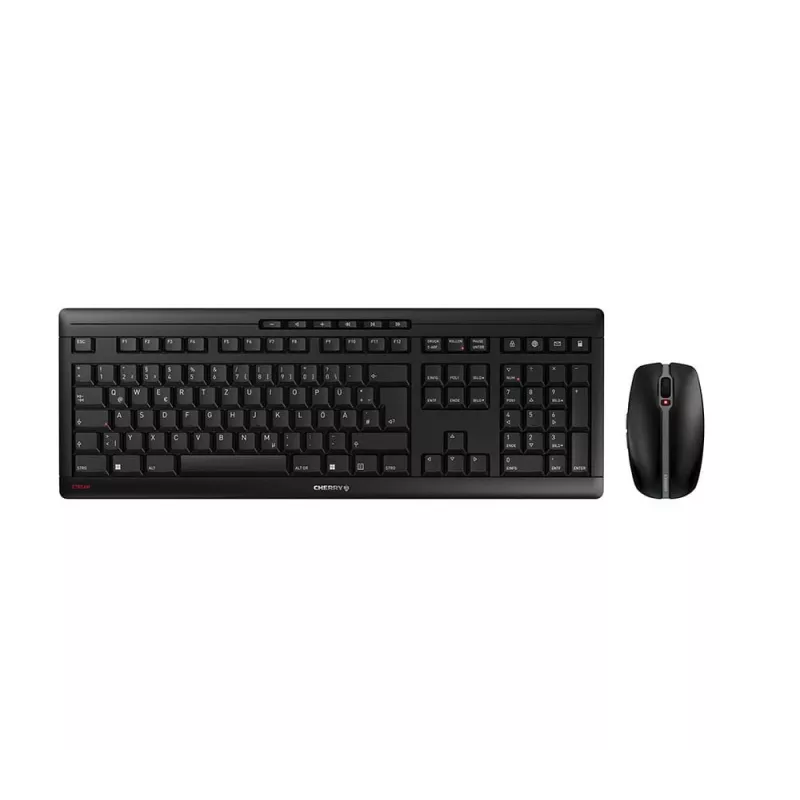 CHERRY Stream Desktop Recharge tastatūra Pele iekļauta Universāls RF Wireless QWERTZ German Melns